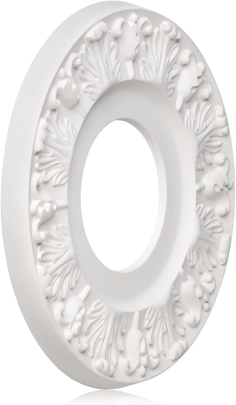ELFCAB 2 Pcs Vintage Carved Flower Ceiling Medallion for Light Fixtures and Ceiling Fans (10-1/8"OD X 4"ID White) - Image 3